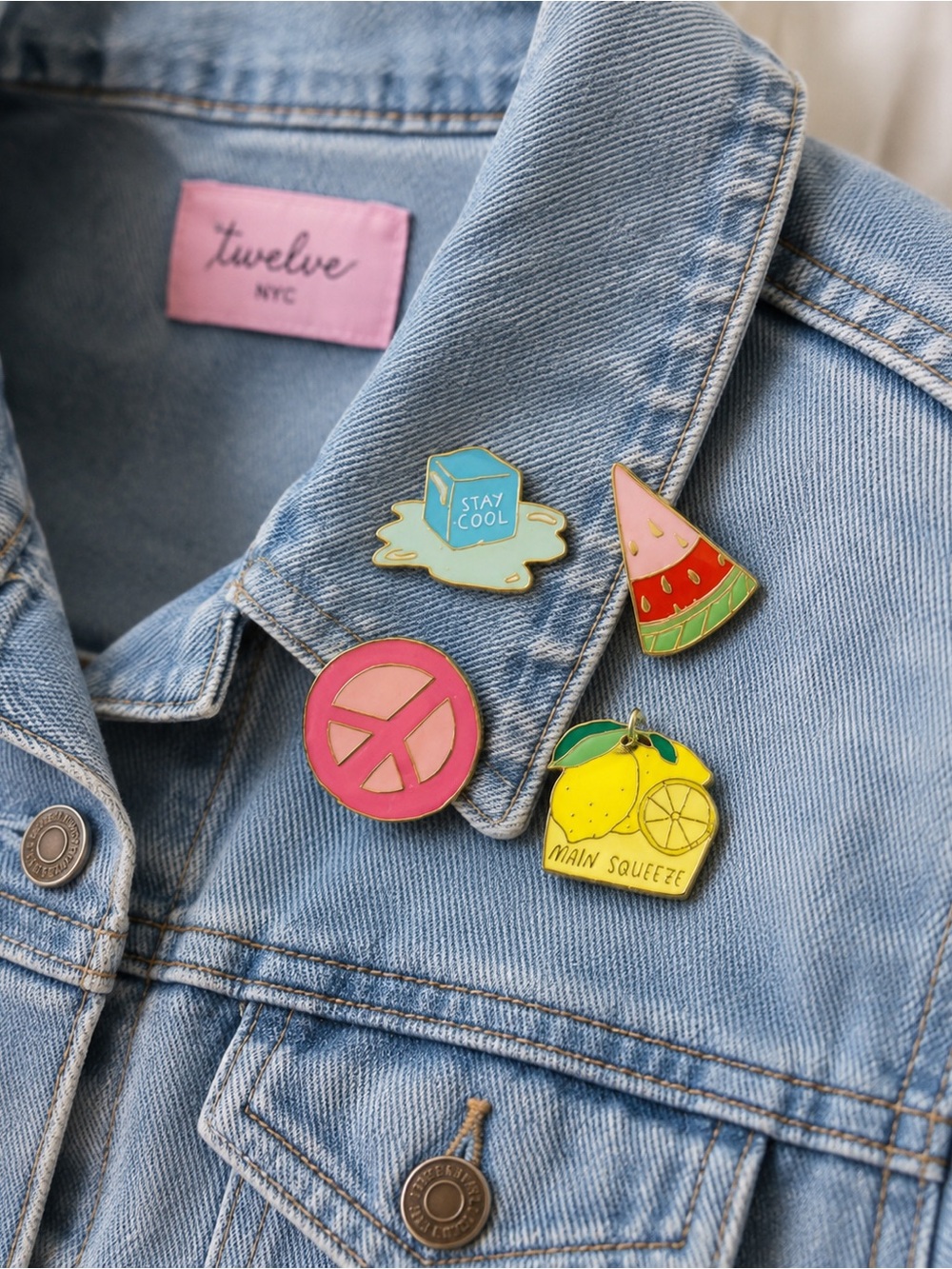 Enamel Pin Brooch Set Fruit & Pink Peace‎ Sign